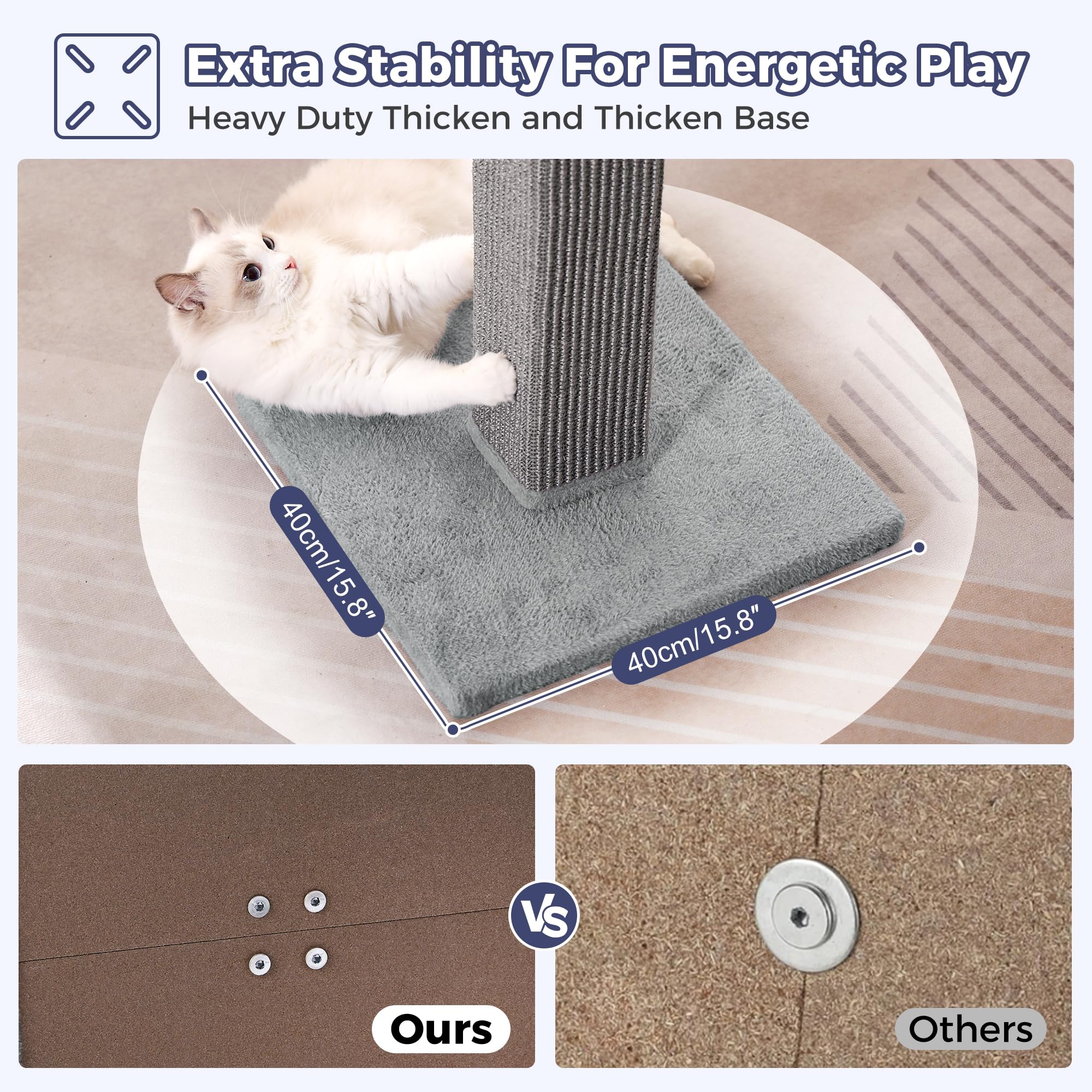 Pawfessor large cat scratching post with two removable hanging balls for interactive play.