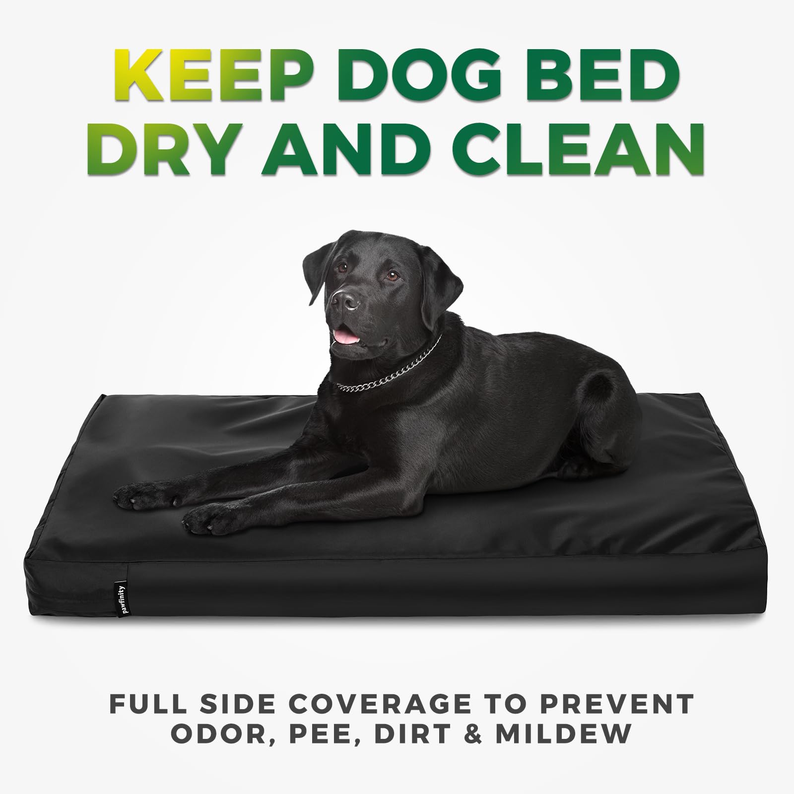 PAWFINITY waterproof bed cover zipper view shows secure top-flap and auto-lock slider for spill protection