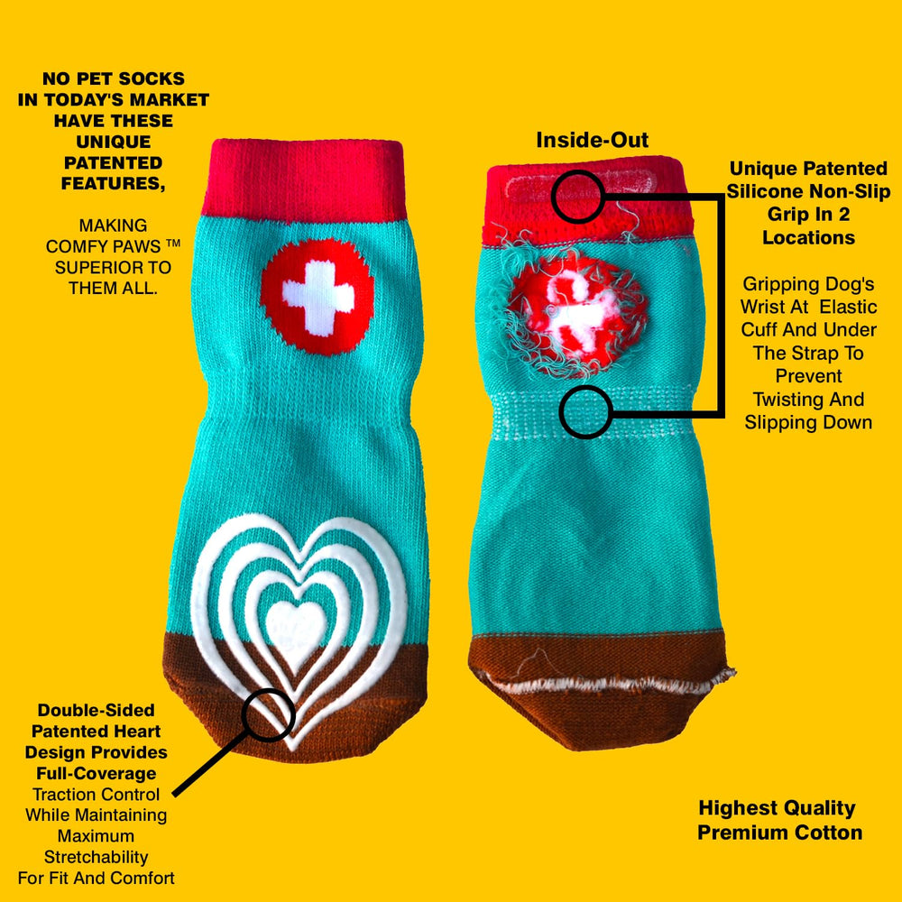 PawFlex adjustable strap on dog socks for secure hold.