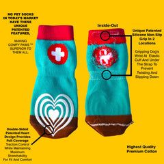 PawFlex adjustable strap on dog socks for secure hold.
