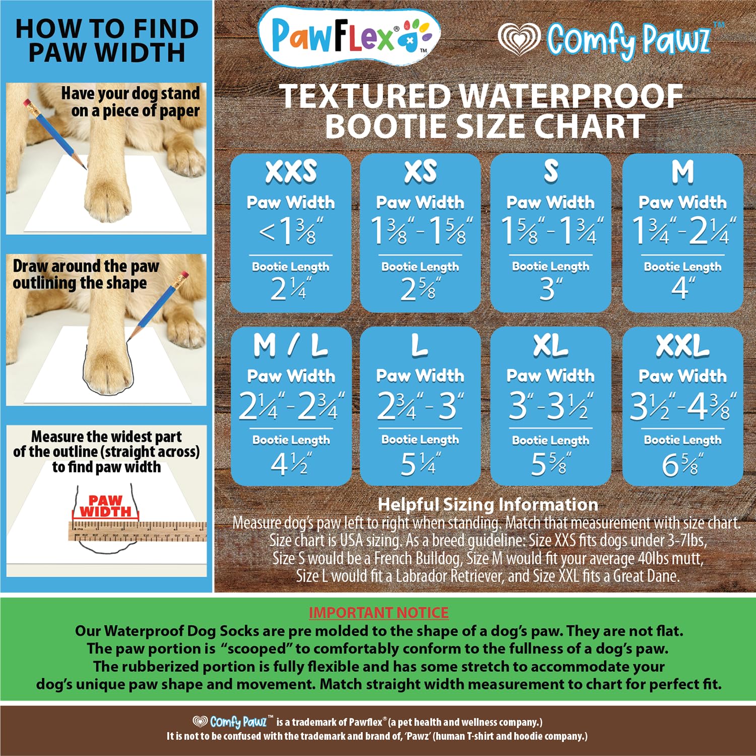 PawFlex Comfy Pawz booties inner grip view prevents slipping during wear