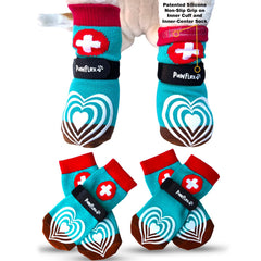 PawFlex Comfy Pawz socks silicone nonslip inner cuff securing fit during wear.