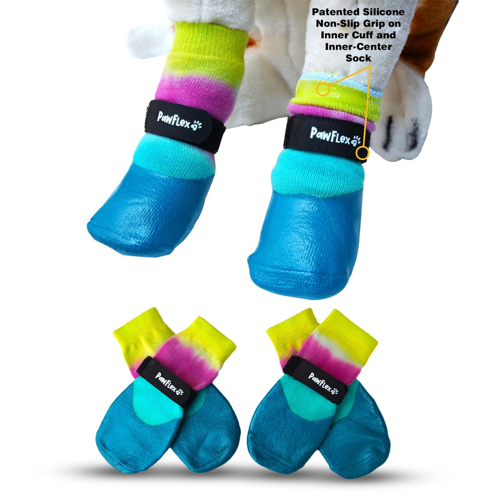 PawFlex double-dipped waterproof dog socks protect paws on wet outdoor surfaces.