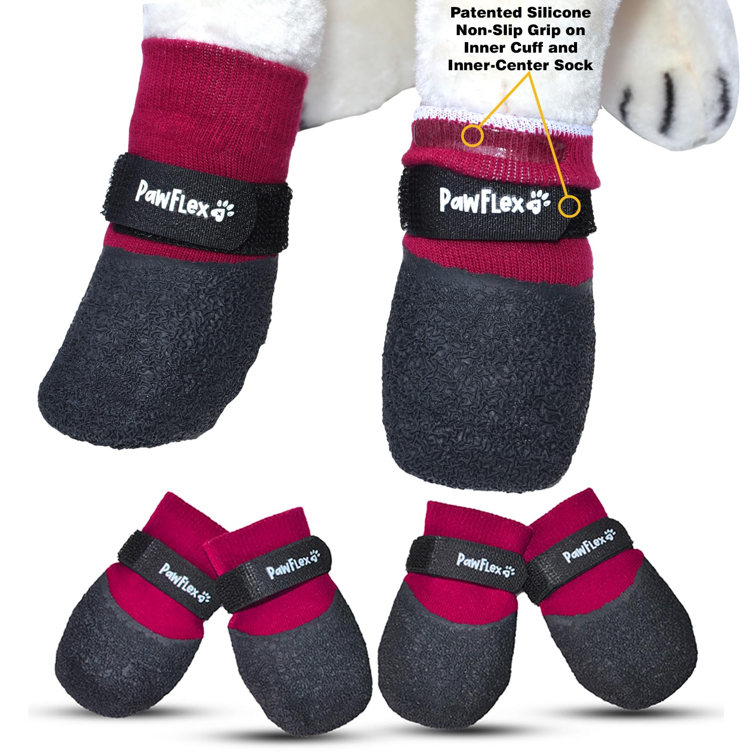PawFlex double-dipped sock closeup highlights durable cotton and secure-grip for steady wear.