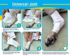 PawFlex non-adhesive bandage on dog's paw prevents fur pulling.
