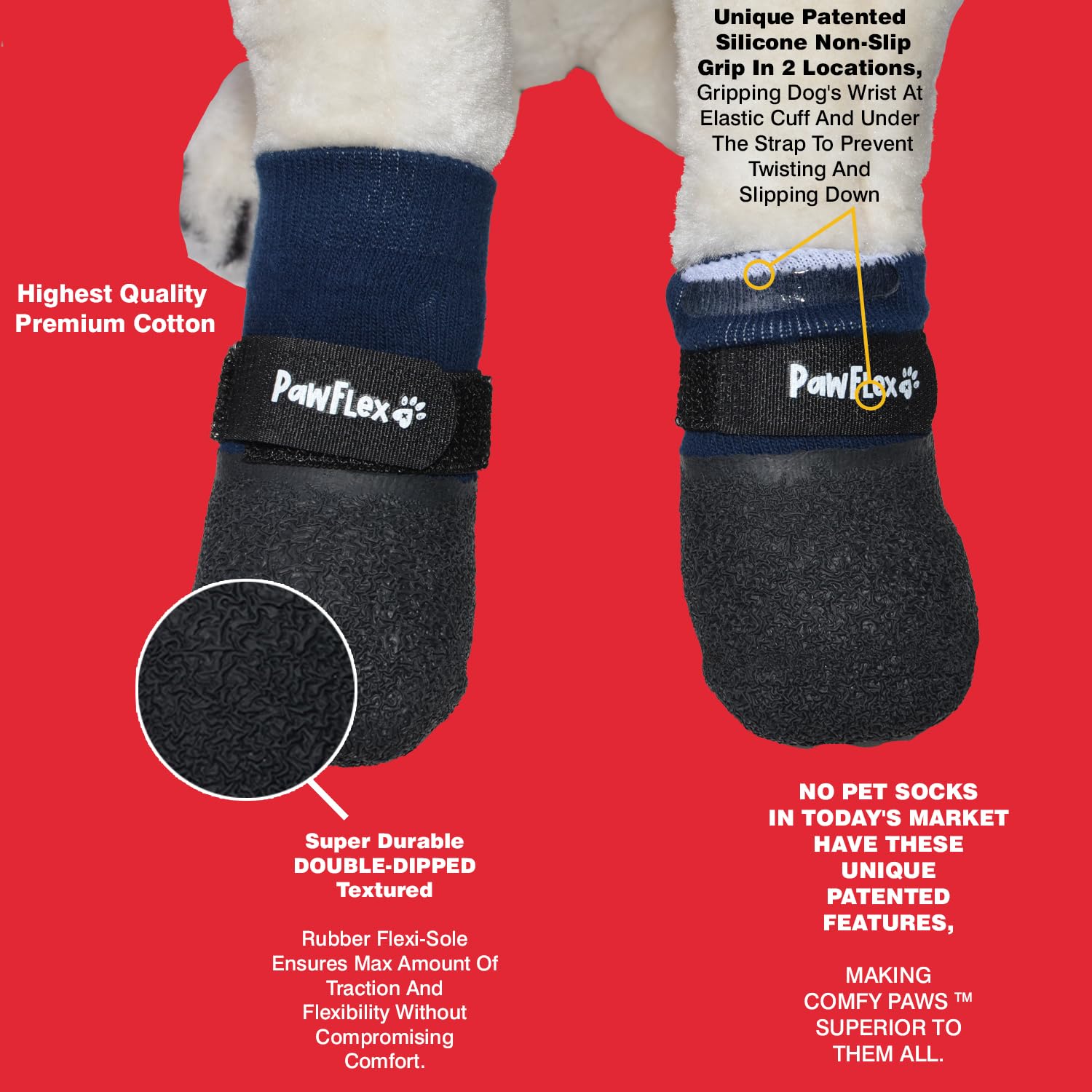 PawFlex silicone non-slip inner cuff grip detail stabilizes fit