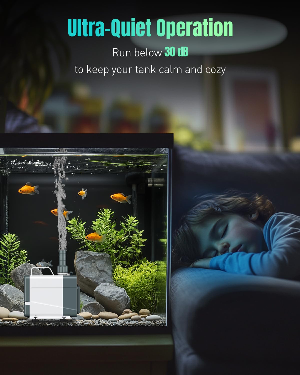 Pawfly 1060GPH pump quiet operation suggests unobtrusive indoor water circulation