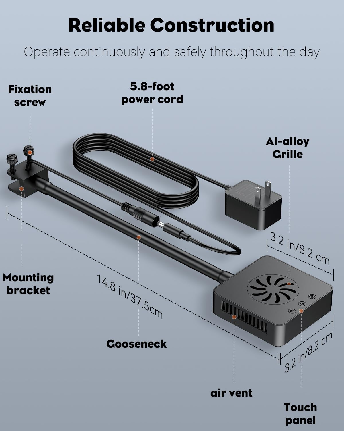 Pawfly gooseneck design enables precise angle adjustment for optimal lighting.