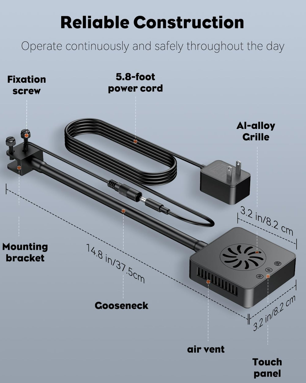 Pawfly gooseneck design enables precise angle adjustment for optimal lighting.