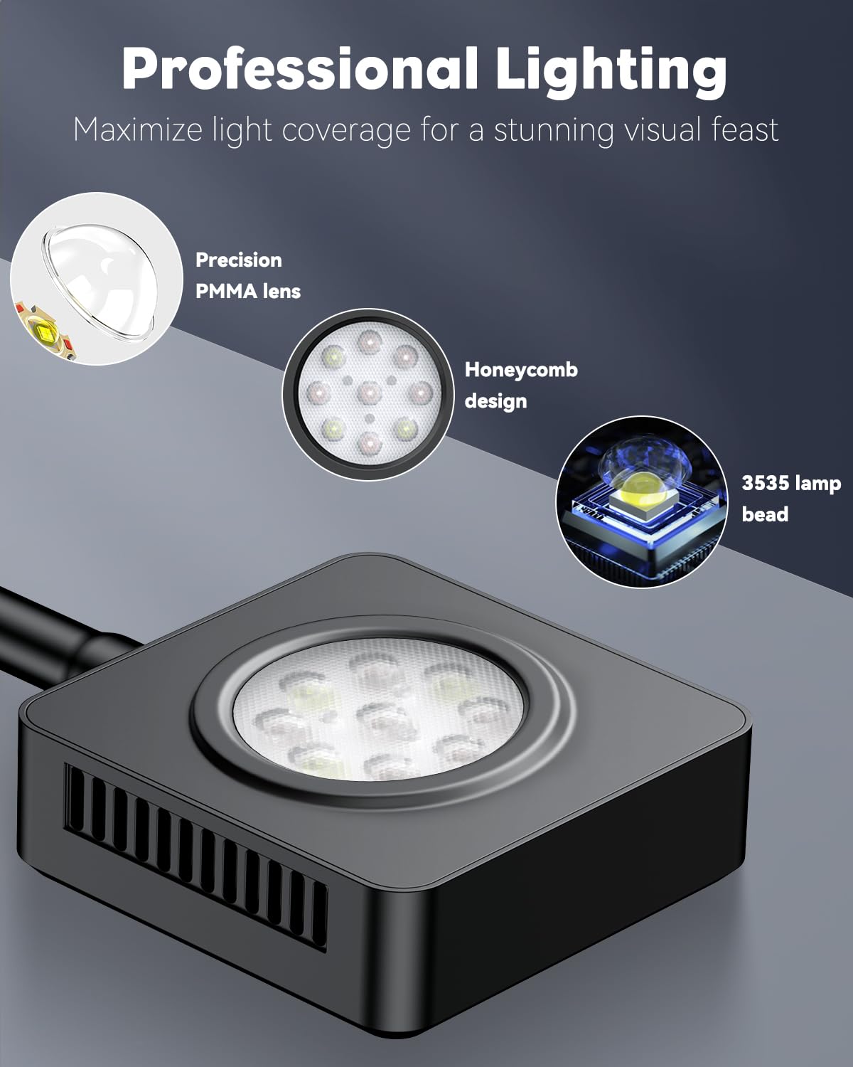 Pawfly 15W LED light mounted on tank delivers even coverage for thriving fish.
