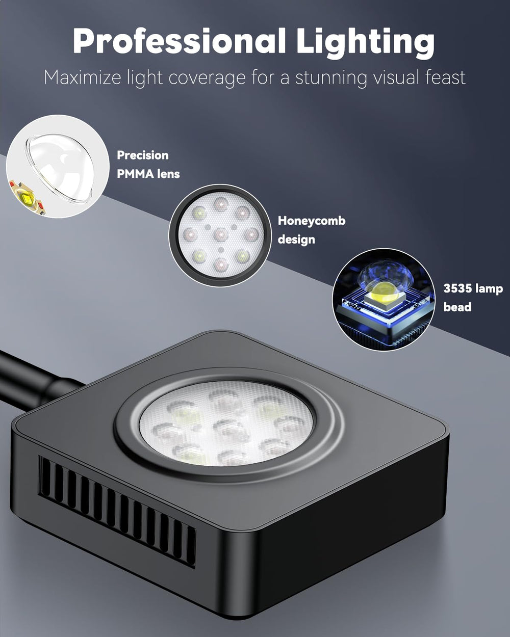Pawfly 15W LED light mounted on tank delivers even coverage for thriving fish.