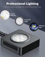 Pawfly 15W LED light mounted on tank delivers even coverage for thriving fish.