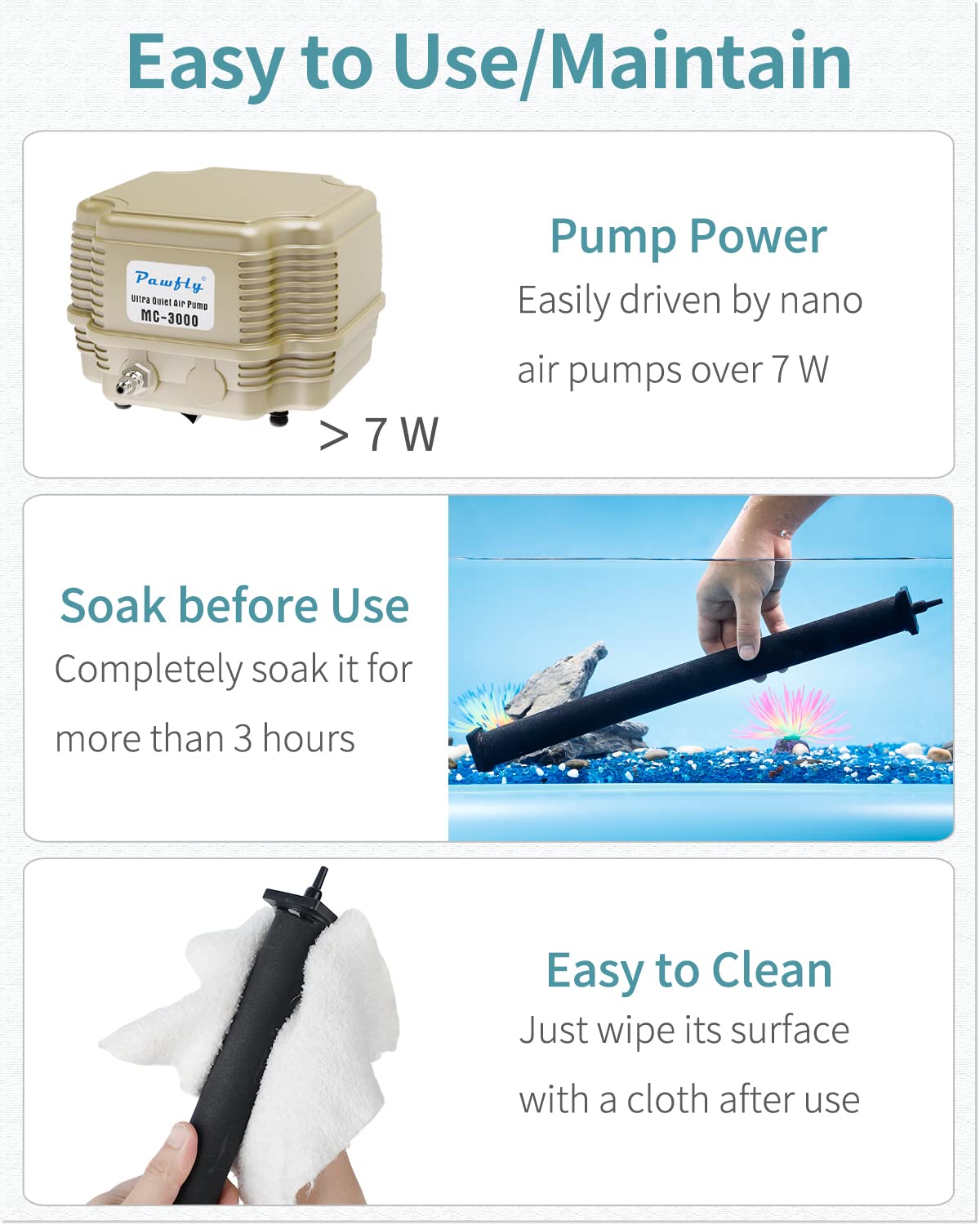 Pawfly air stone pre-use soak setup for optimal bubble formation.
