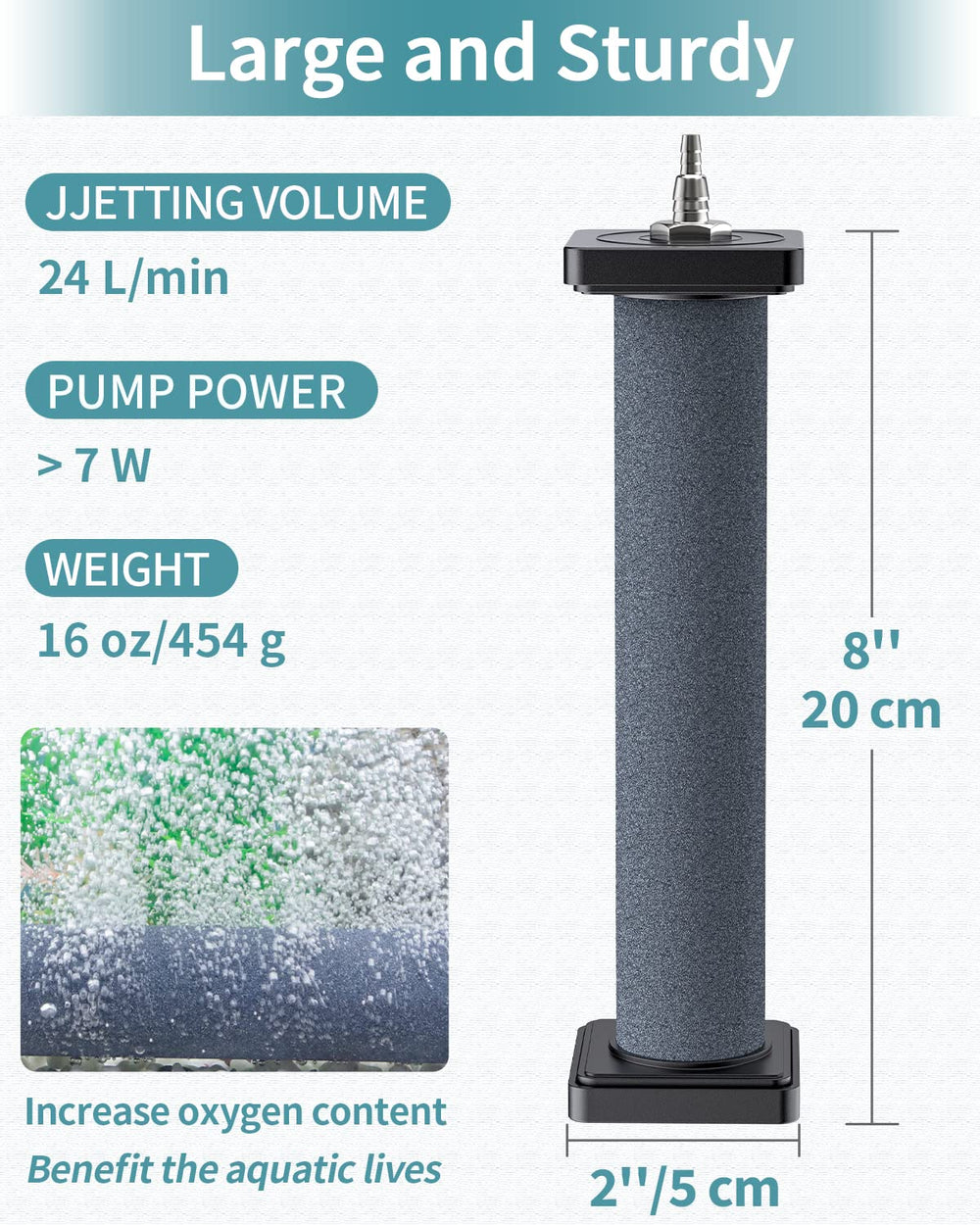 Pawfly 8 inch air stone cylinder close-up reveals micro holes for dense, even bubbles