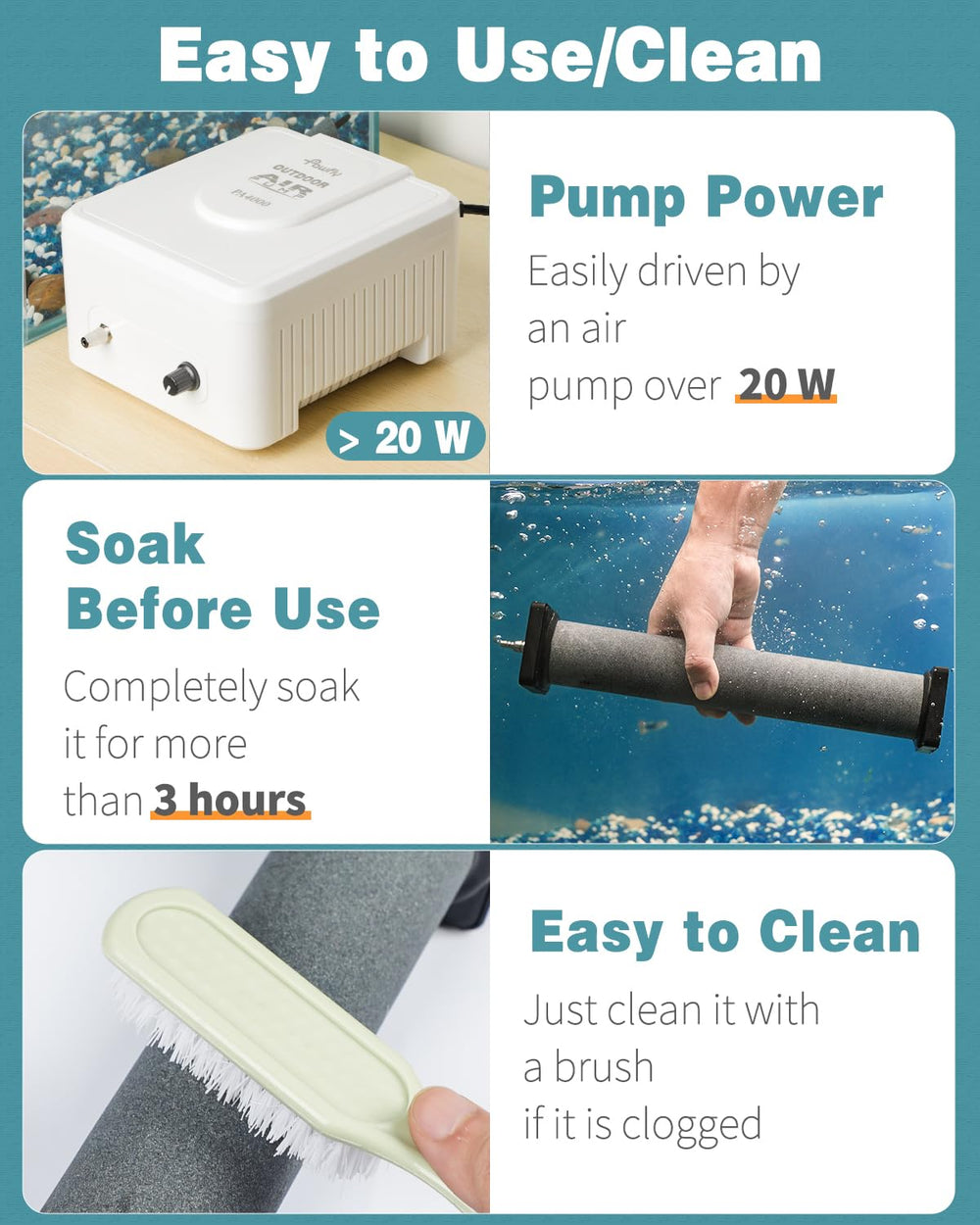Pawfly air stone steady jetting provides consistent oxygen