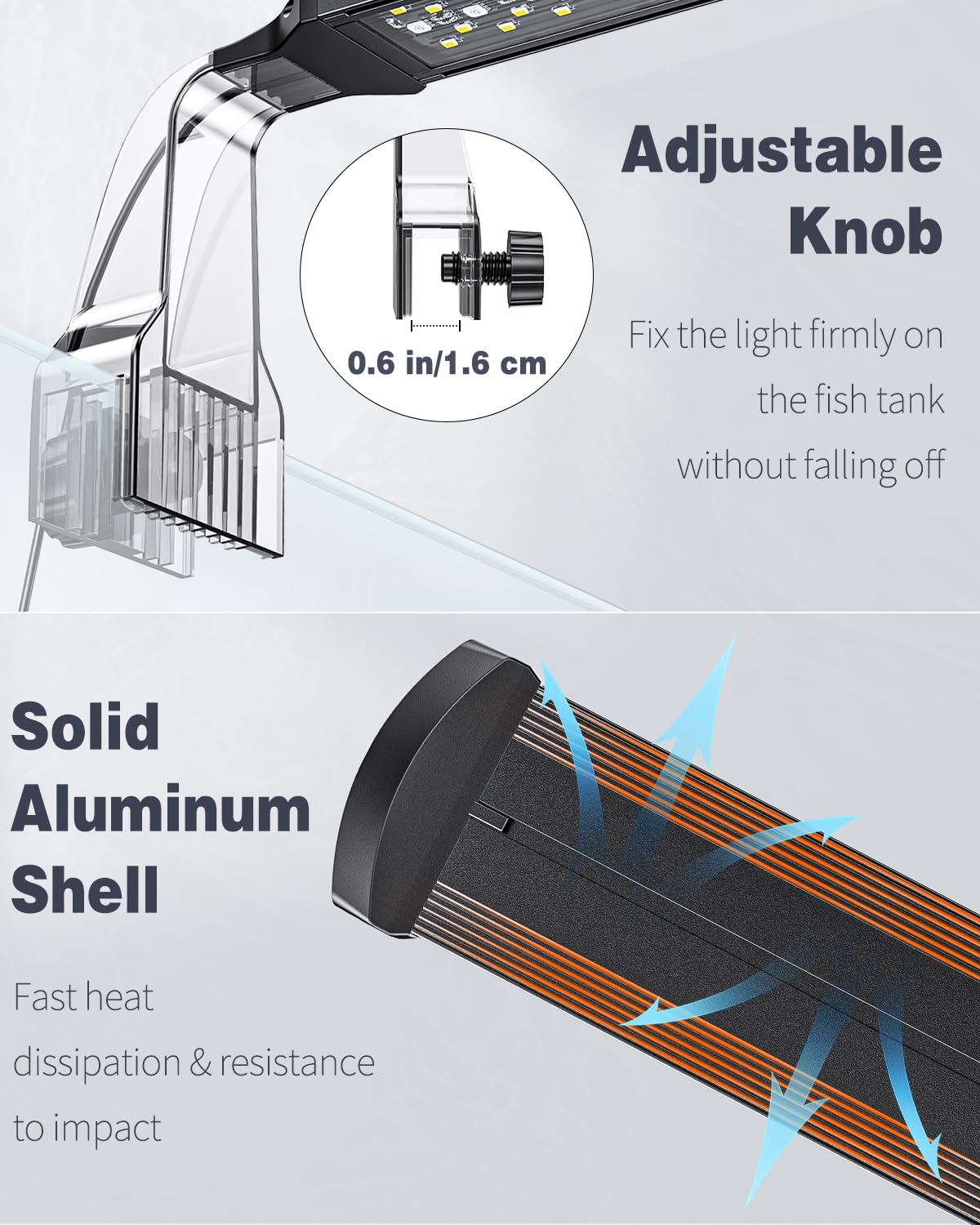 Pawfly Aquarium LED Light heat dissipation design keeps the housing cool during long runs