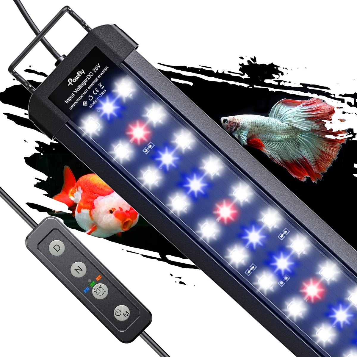 Pawfly aquarium light extendable bracket showing adjustable fit for 24 30 inch tanks