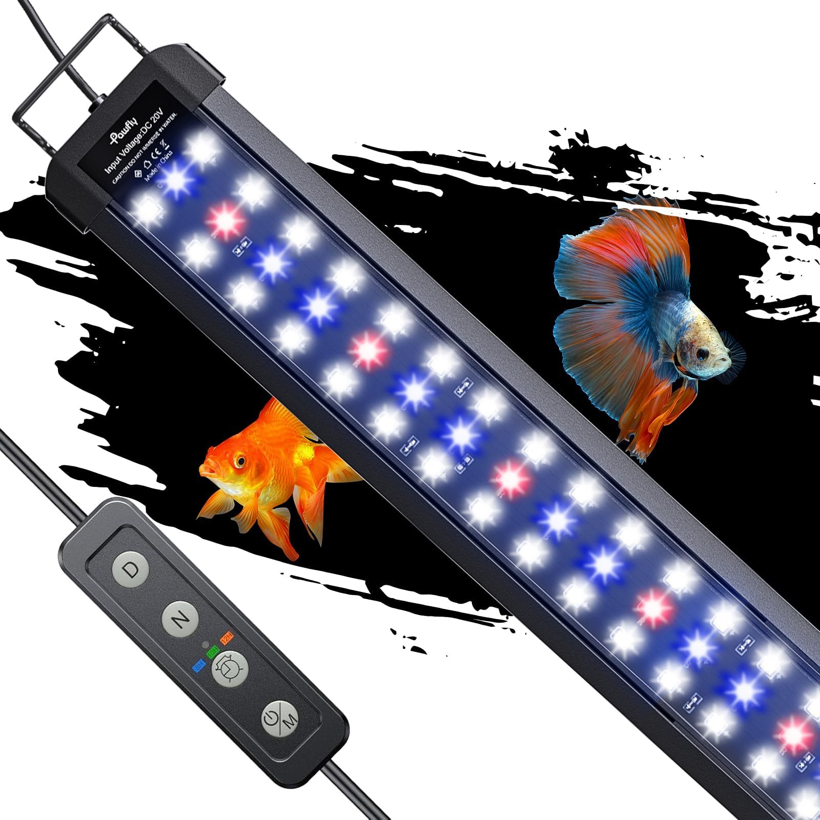 Pawfly aquarium light with extendable bracket illuminates 36–42 inch tanks for vibrant colors
