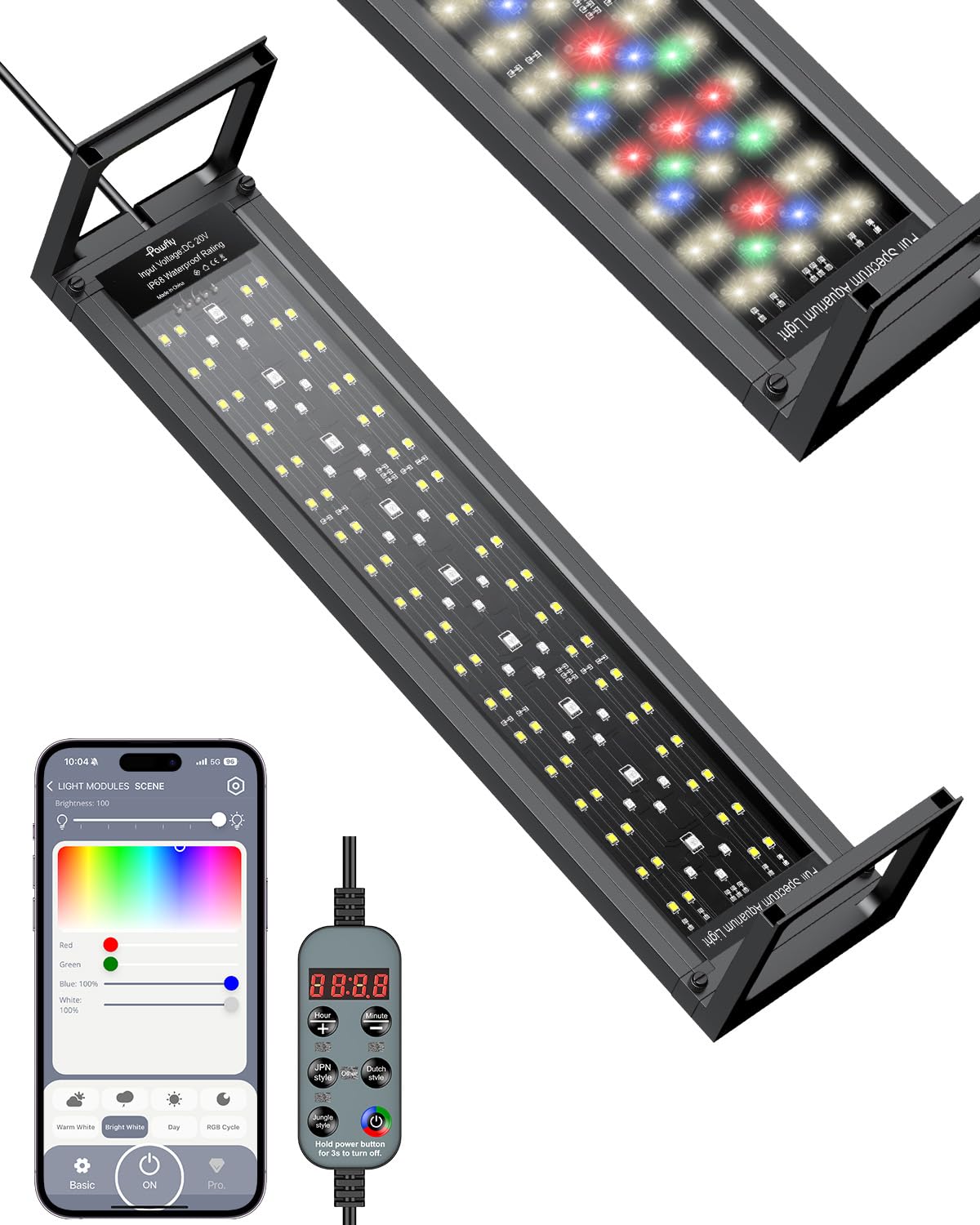 Pawfly aquarium light full-spectrum glow enhances true colors in tanks.