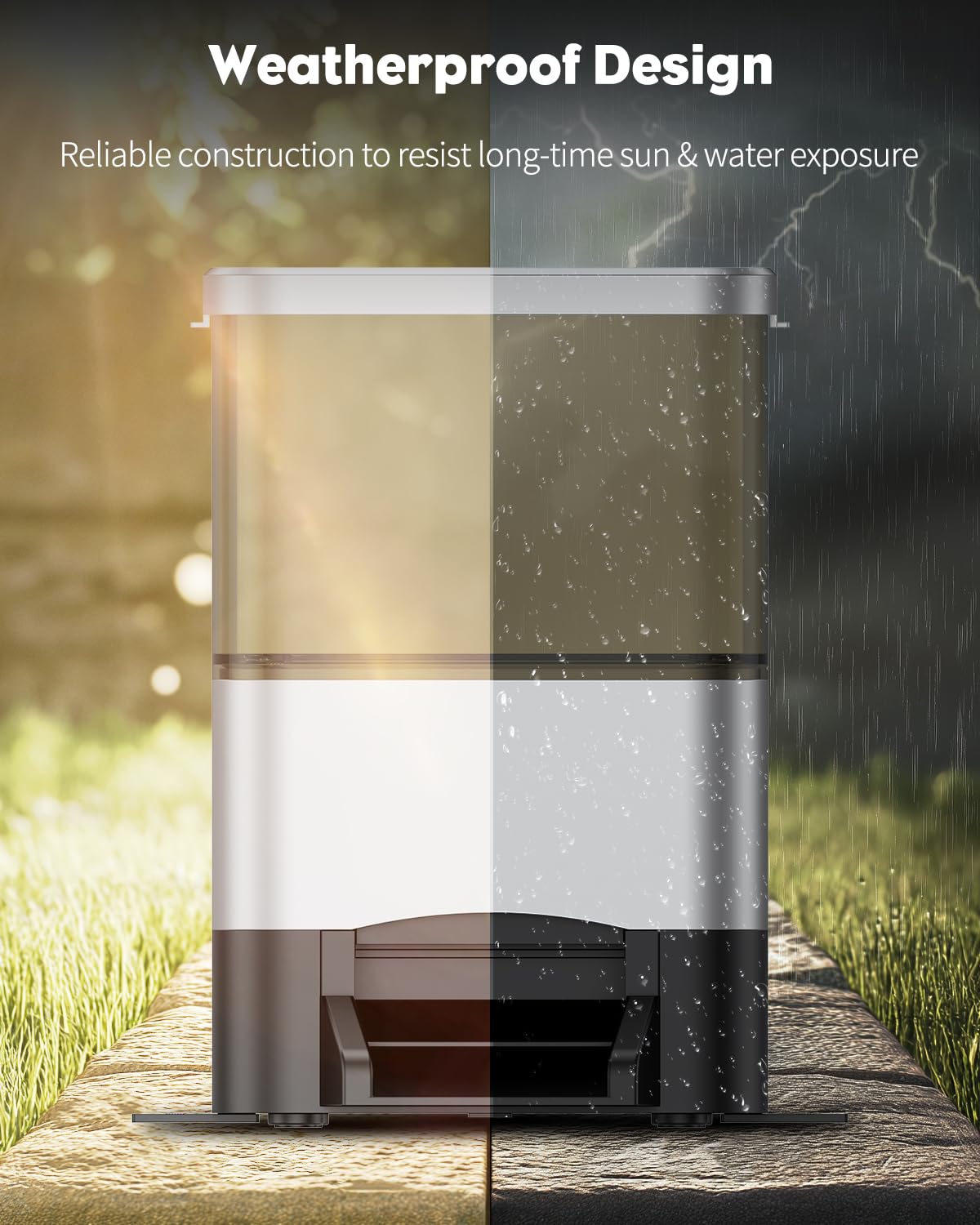 Pawfly automatic feeder dispensing food illustrating precise portions for daily feeding.
