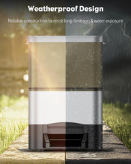 Pawfly automatic feeder dispensing food illustrating precise portions for daily feeding.