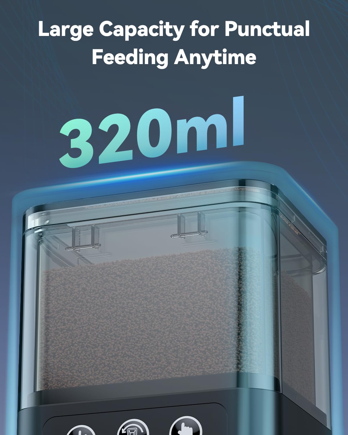 Pawfly automatic fish feeder dispensing portion close-up for precise feeding