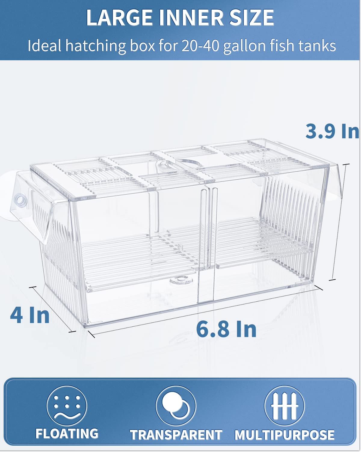 Pawfly suction cups secure the breeding box to the aquarium glass.