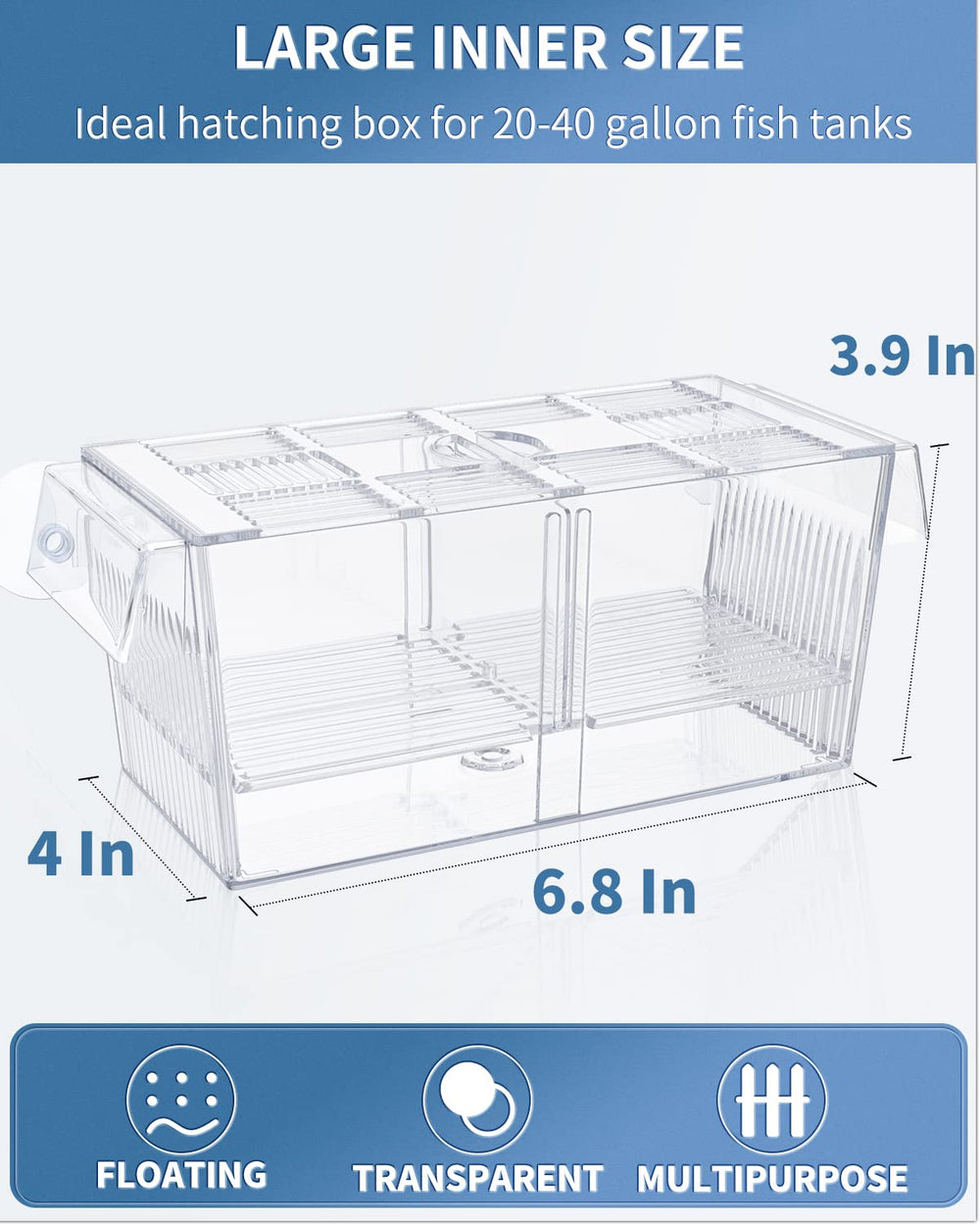 Pawfly suction cups secure the breeding box to the aquarium glass.