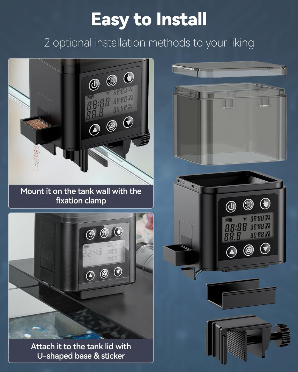 Pawfly mounting clamp setup on aquarium wall for secure installation