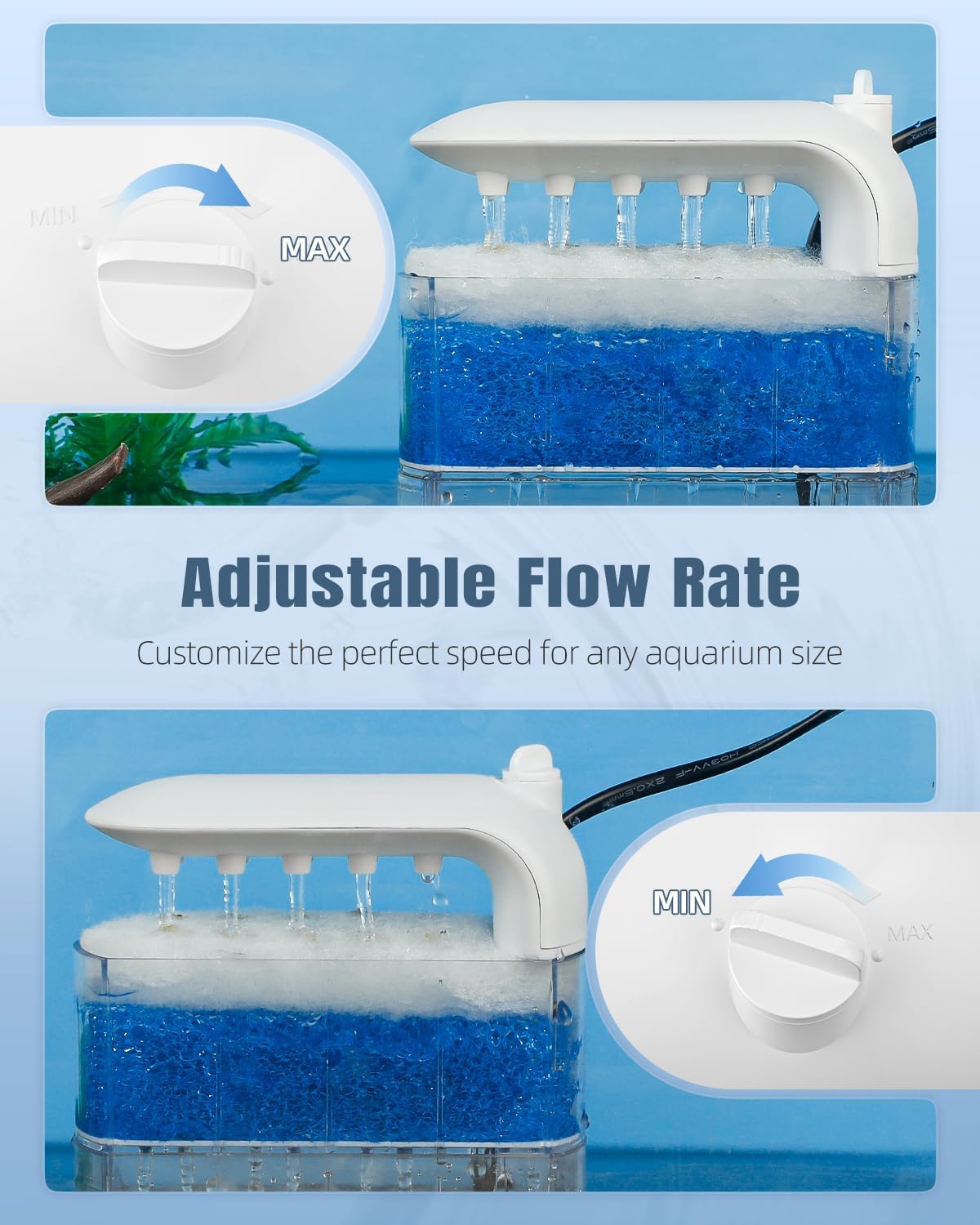 Pawfly quiet 20dB filter operates with no tools for serene tank days.