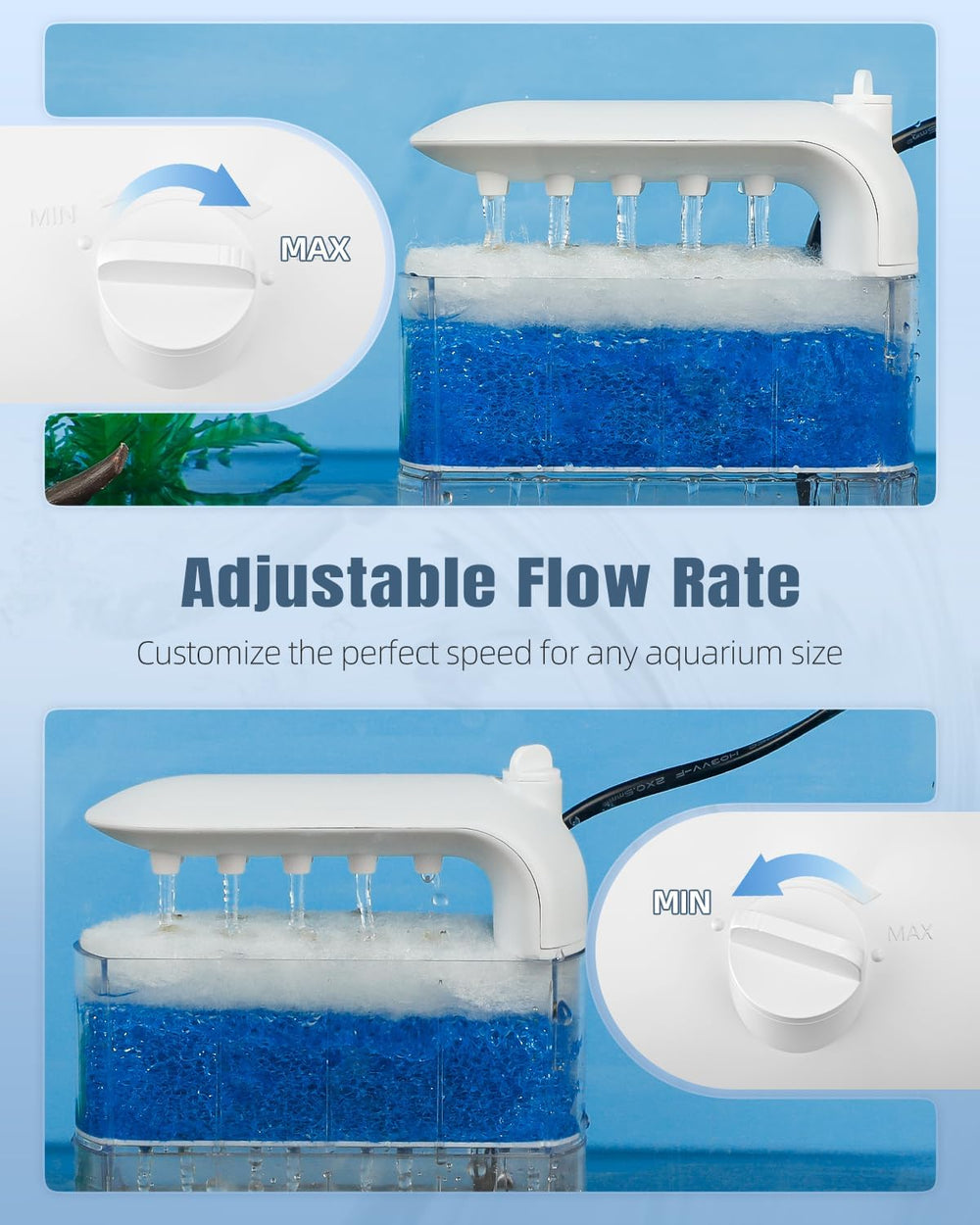 Pawfly quiet 20dB filter operates with no tools for serene tank days.