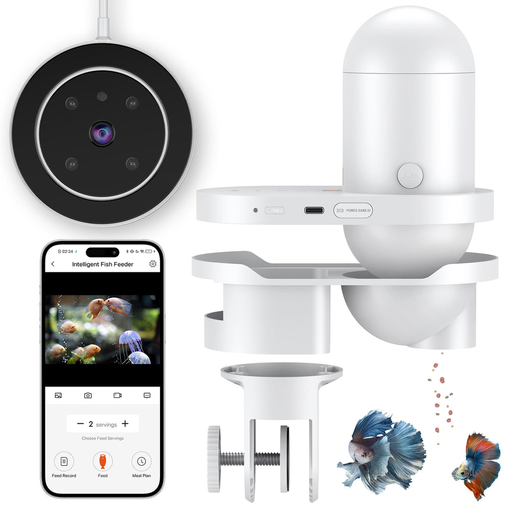 Pawfly wifi automatic fish feeder mounted on tank for steady meals