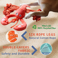 Pawfoo Lab Lobster Dog Toy rope legs make multi-dog play easy and fun