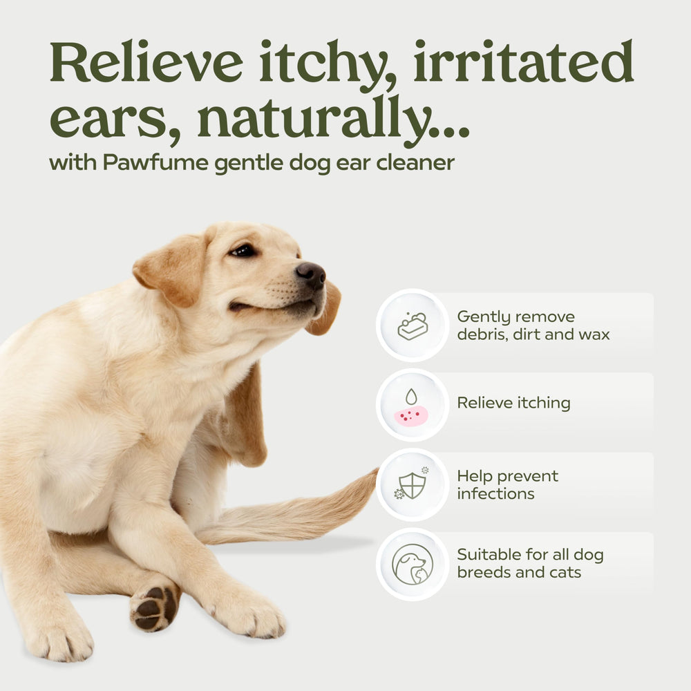 Pawfume dog ear cleaner packaging shows 2-pack value and vet-certified design