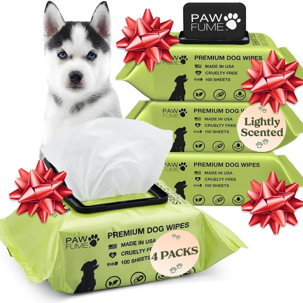 Pawfume dog wipes pack 4x100 for convenient bulk cleaning on the go