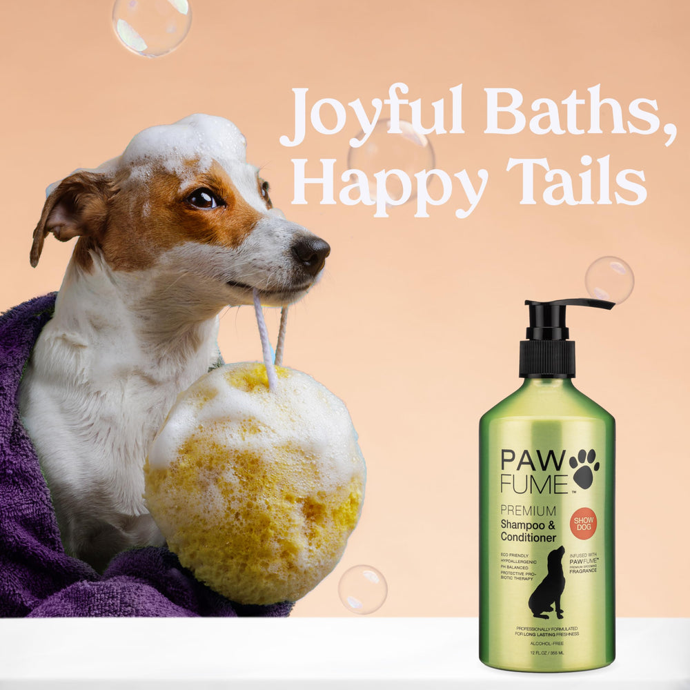 PAWFUME espuma-lavado-deslanado-perro revela espuma cremosa para lavado suave.