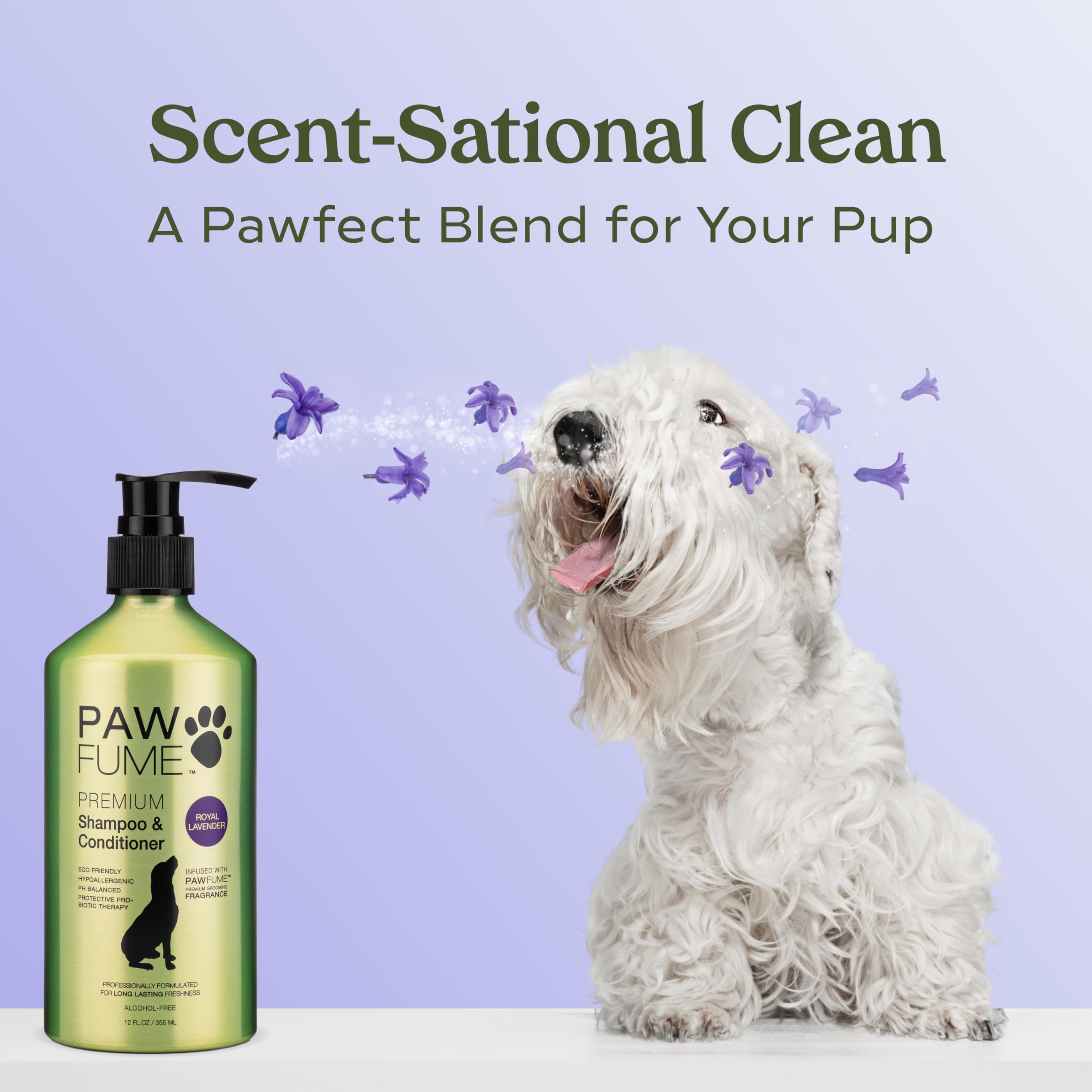 PAWFUME Royal Lavanda limpieza profunda: elimina olores y deja pelaje fresco.