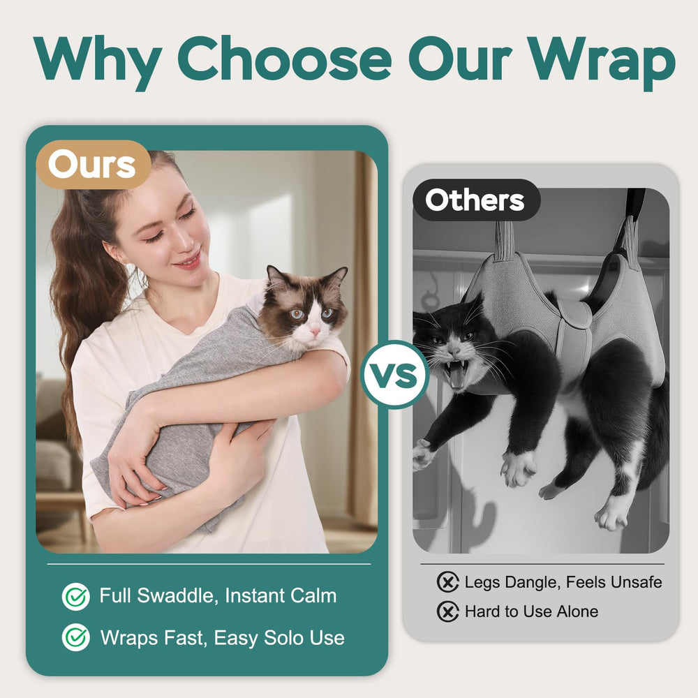 Pawfun cat wrap secure-fit grey with adjustable fasteners for escape-free grooming