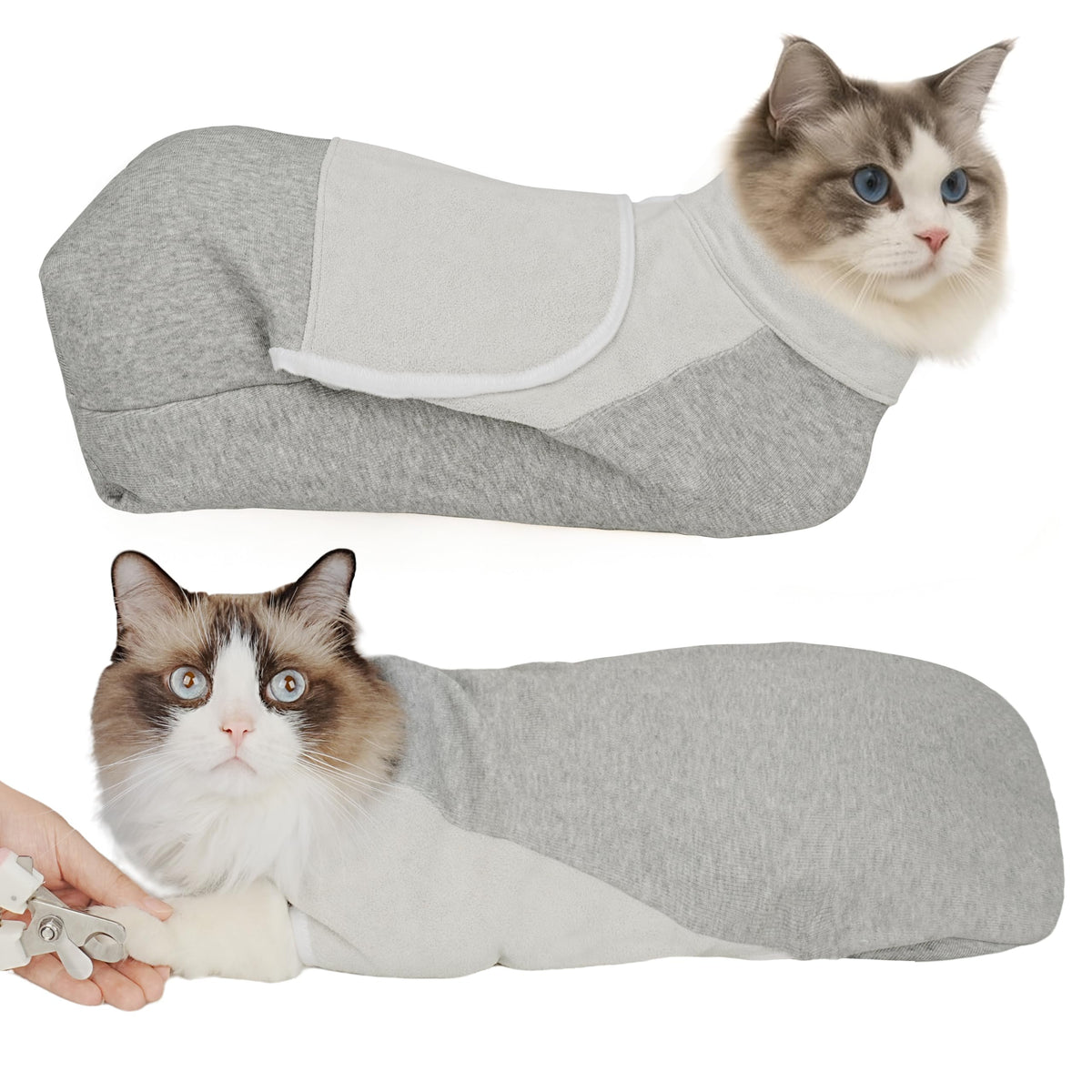 Pawfun self-adhesive cat grooming wrap grey front view ideal for calm at-home trimming