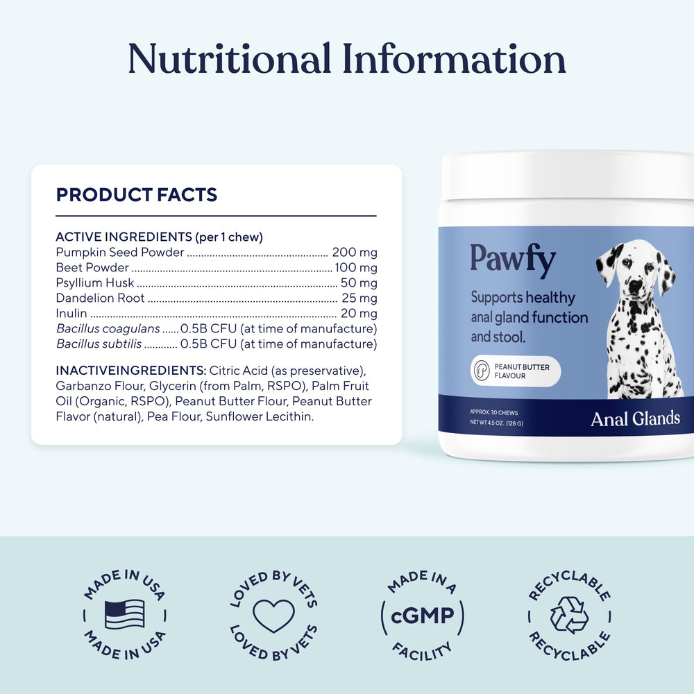 Pawfy anal gland care chews during a walk to ease scooting and support glands