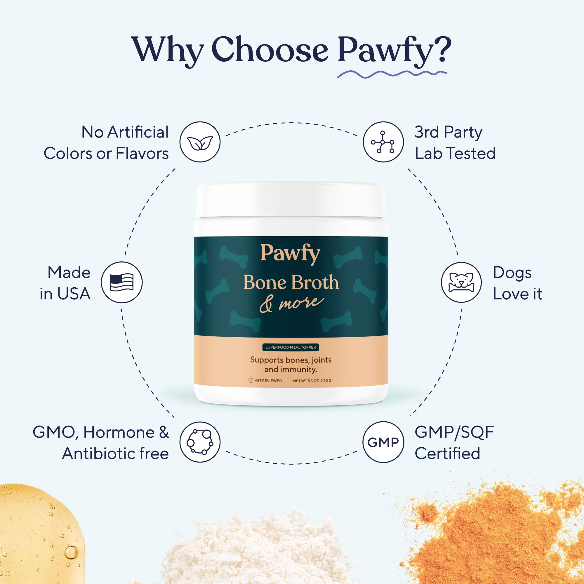 Pawfy bone broth joint-digestive support for puppies and aging dogs.