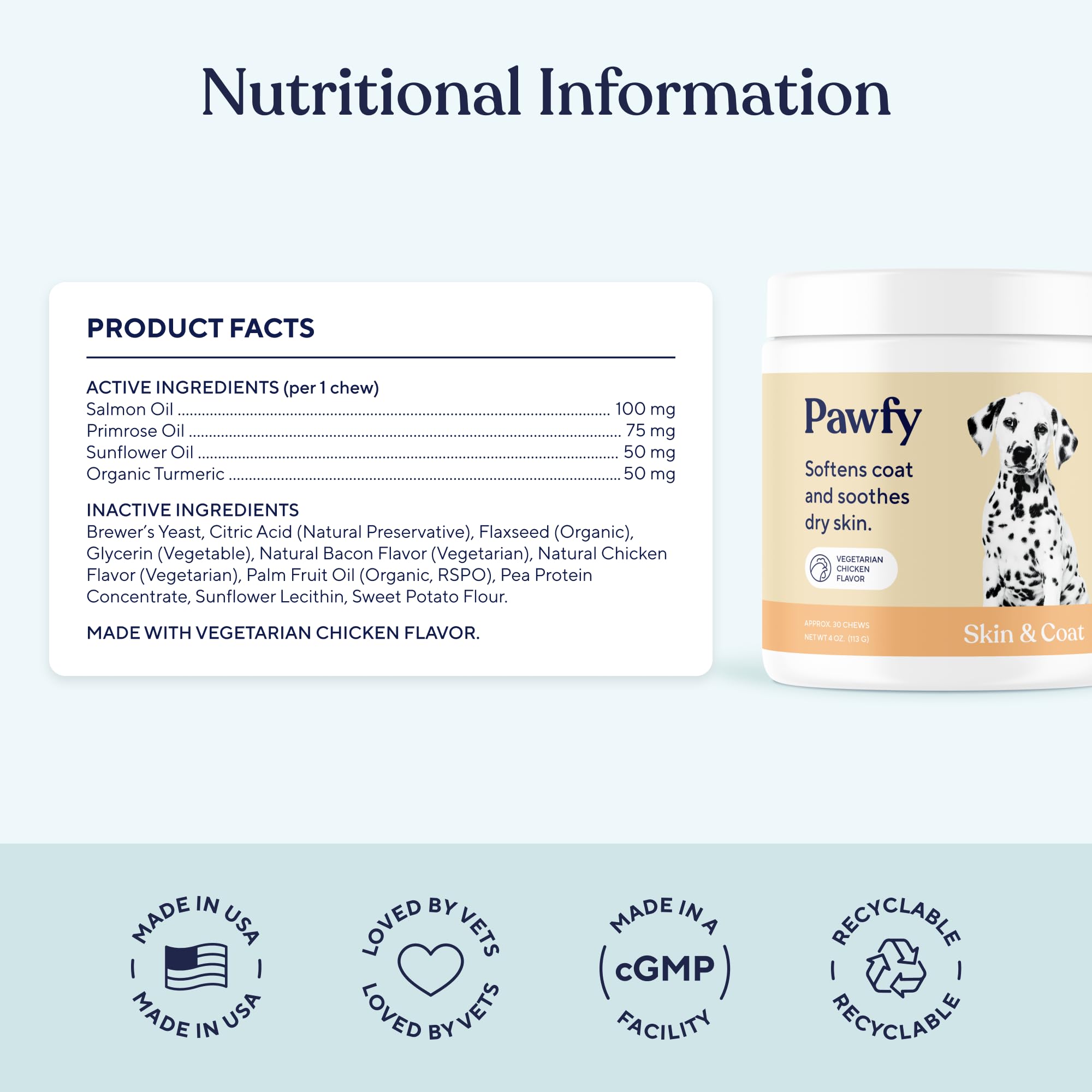 Pawfy Coat Health chews pack highlights shinier coat and skin hydration