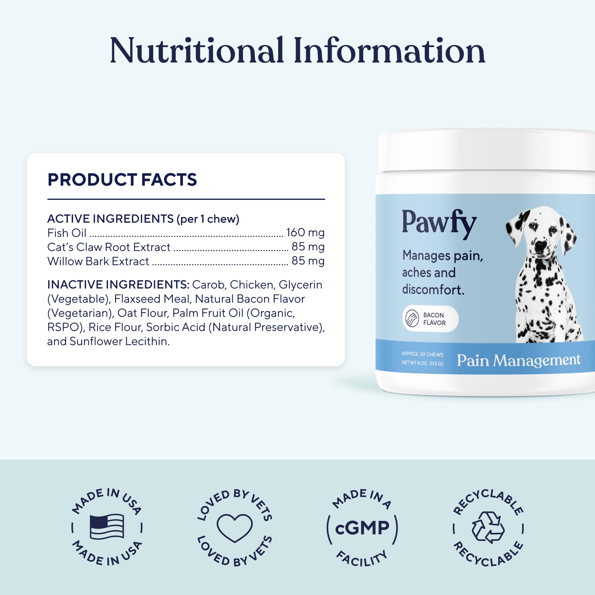 Pawfy senior dog supplement helps comfort during daily activities.