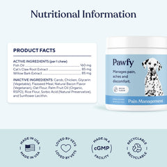 Pawfy senior dog supplement helps comfort during daily activities.
