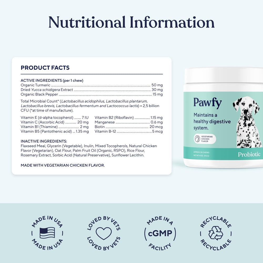Pawfy Probiotics dog chews texture close-up shows palatable bite.