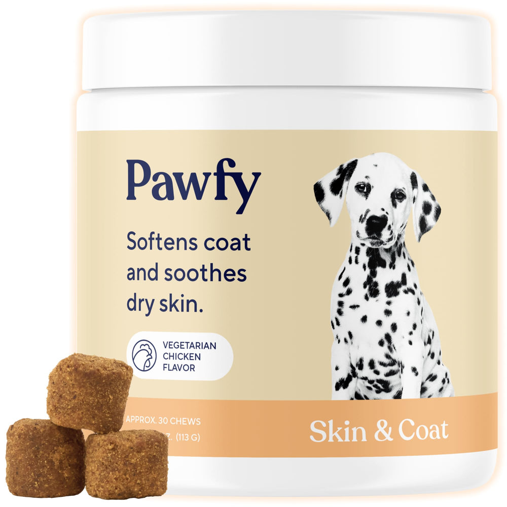 Pawfy Skin & Coat Salmon Oil bottle promotes healthy skin and shiny coat