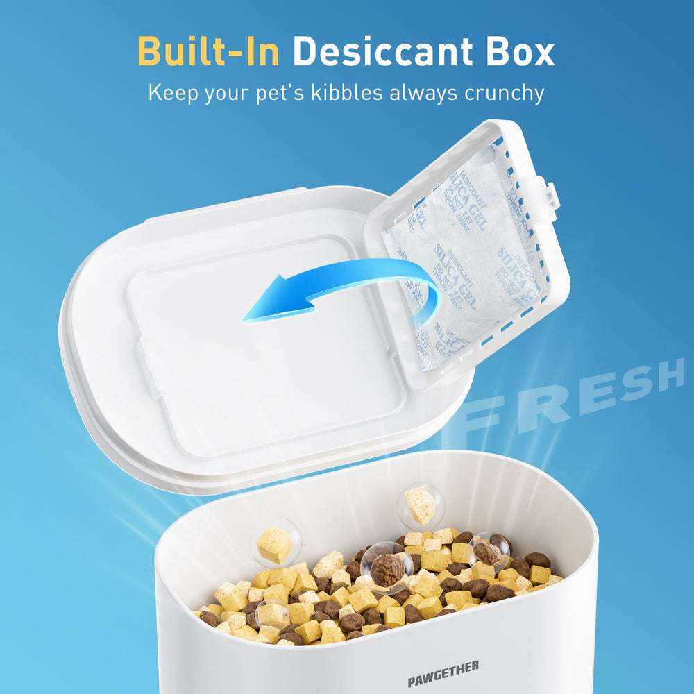 PAWGETHER Gravity Feeder lid-desiccant compartment keeps food dry and fresh
