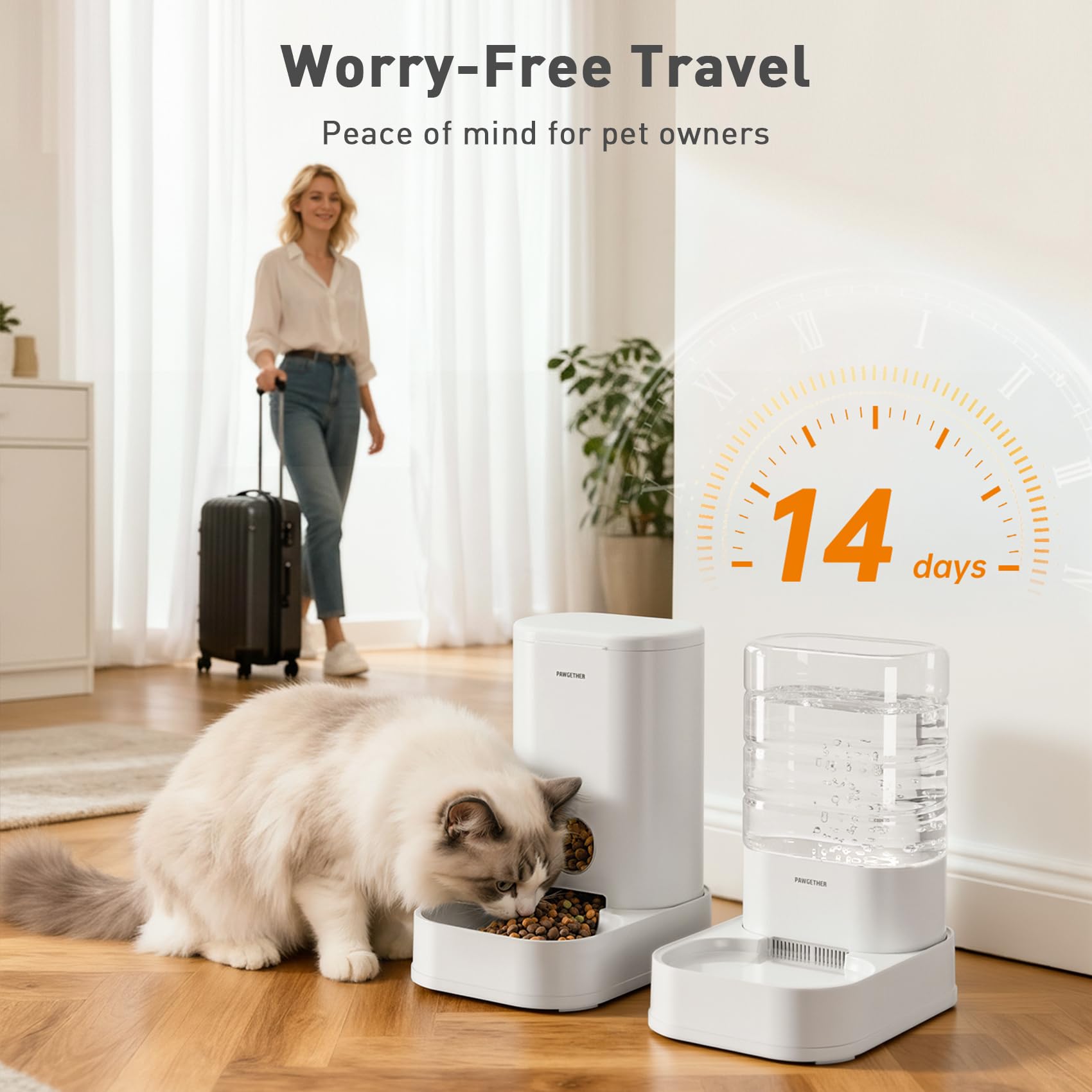 PAWGETHER gravity water dispenser front view ready for hydration