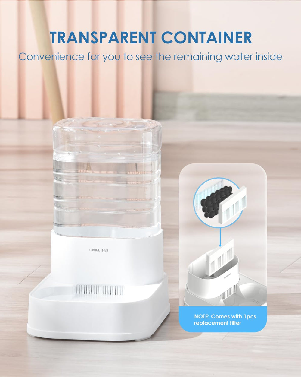 PAWGETHER gravity water dispenser quiet operation suitable for calm pets