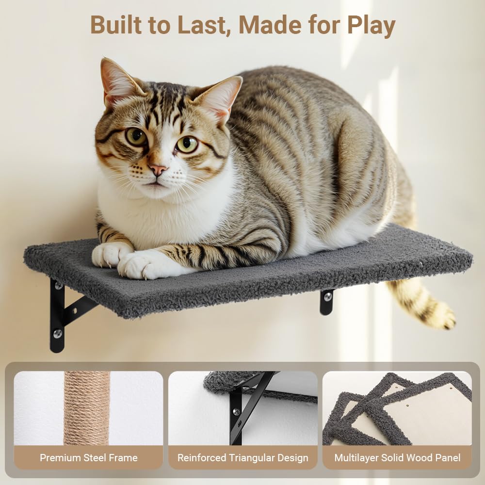 PawGiant cat wall shelves condo house provides cozy retreats for nap-loving cats.